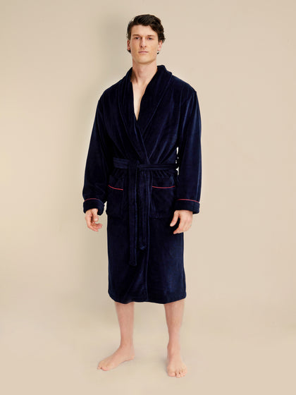 Carnegie Samt-Bademantel lang in Marineblau