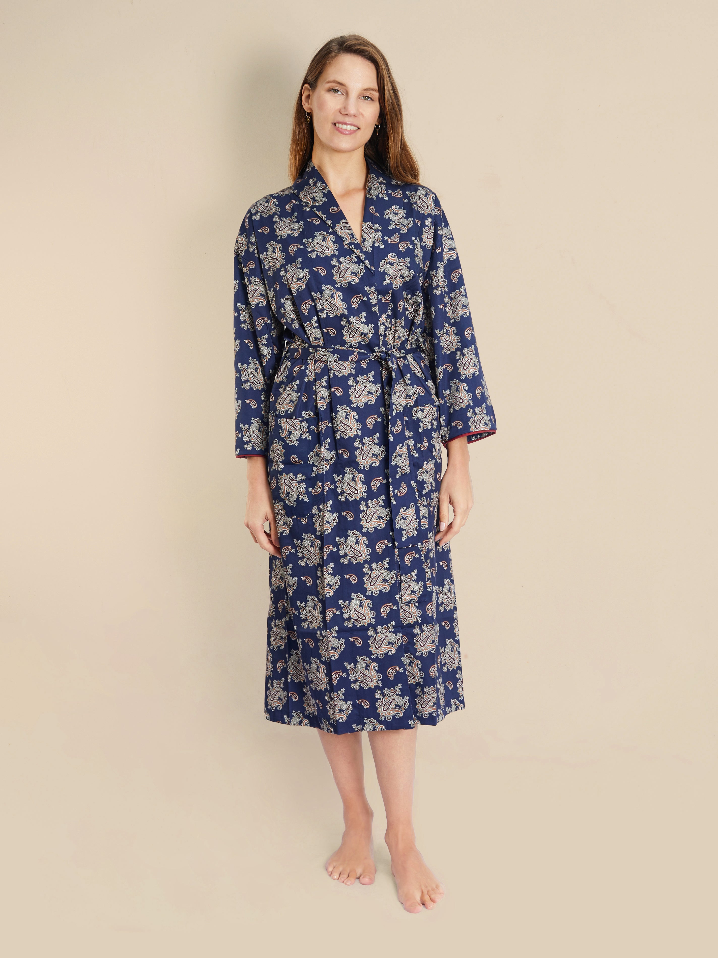 Leichter Morgenmantel für Damen – Gatsby Paisley Blue