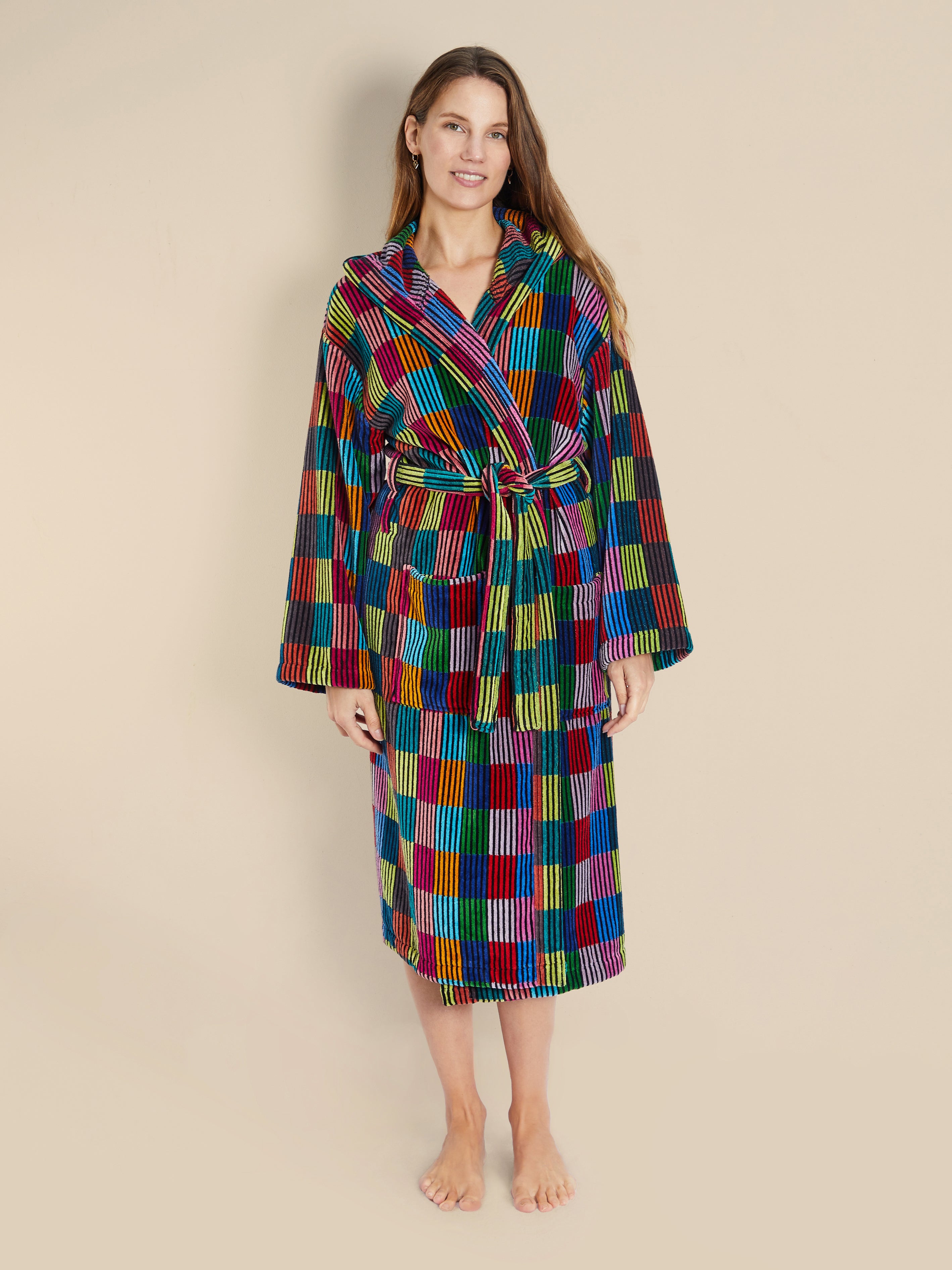 Morgenmantel Mit Kapuze Für Frauen - Patchwork