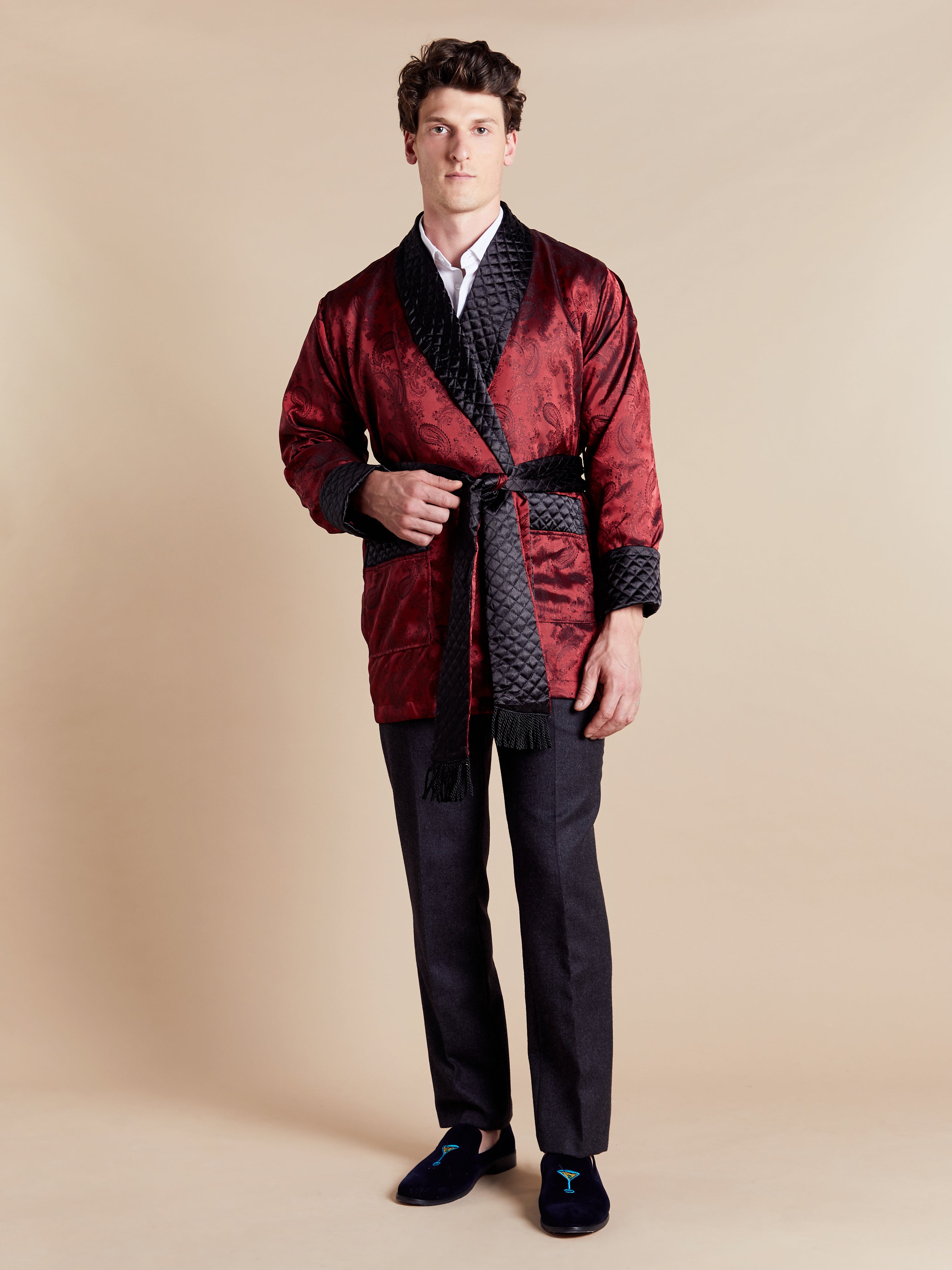 Clarke Short Smoking Jacket für Herren - Claret