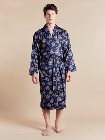 Leichter Morgenmantel Für Männer - Gatsby Paisley Blau