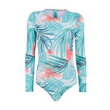 Turquoise Sunrise Long Sleeve Back Zip One-Piece Swimsuit
