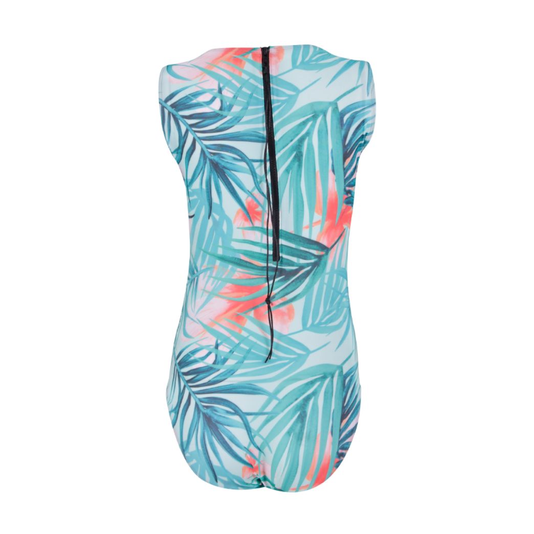 Turquoise Sunrise Sleeveless Back Zip One-Piece Swimsuit