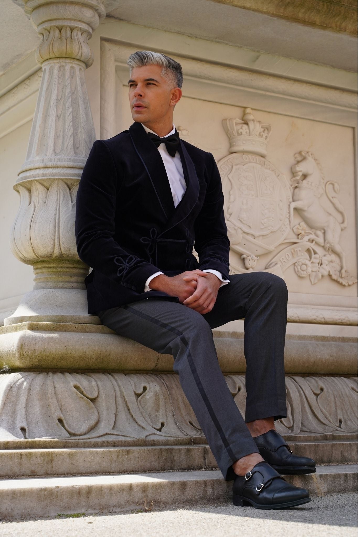 Maßgeschneiderte Zweireiher Samt Smoking-Jacke für Herren - Marineblau