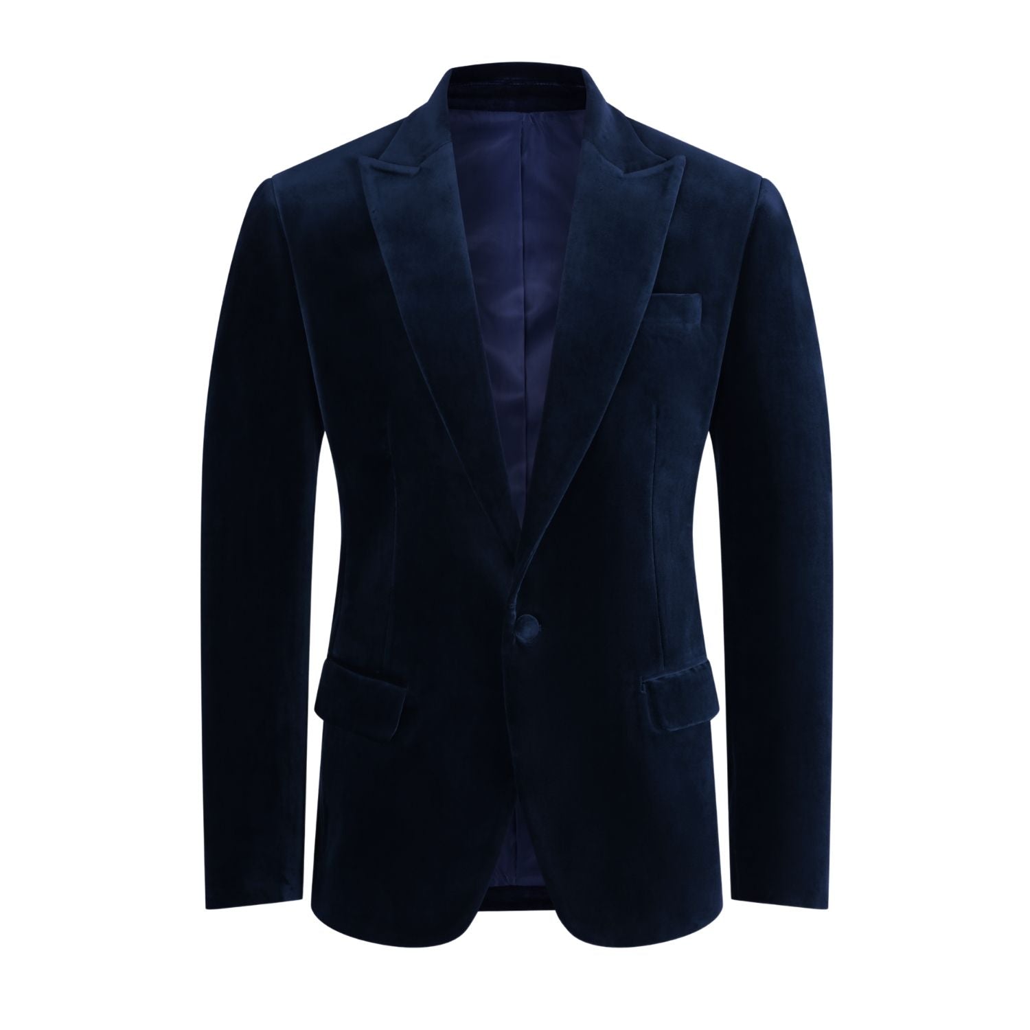 Maßgeschneiderter Einreiher Italienischer Samt-Blazer für Herren - Marineblau