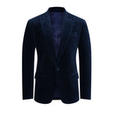 Maßgeschneiderter Einreiher Italienischer Samt-Blazer für Herren - Marineblau