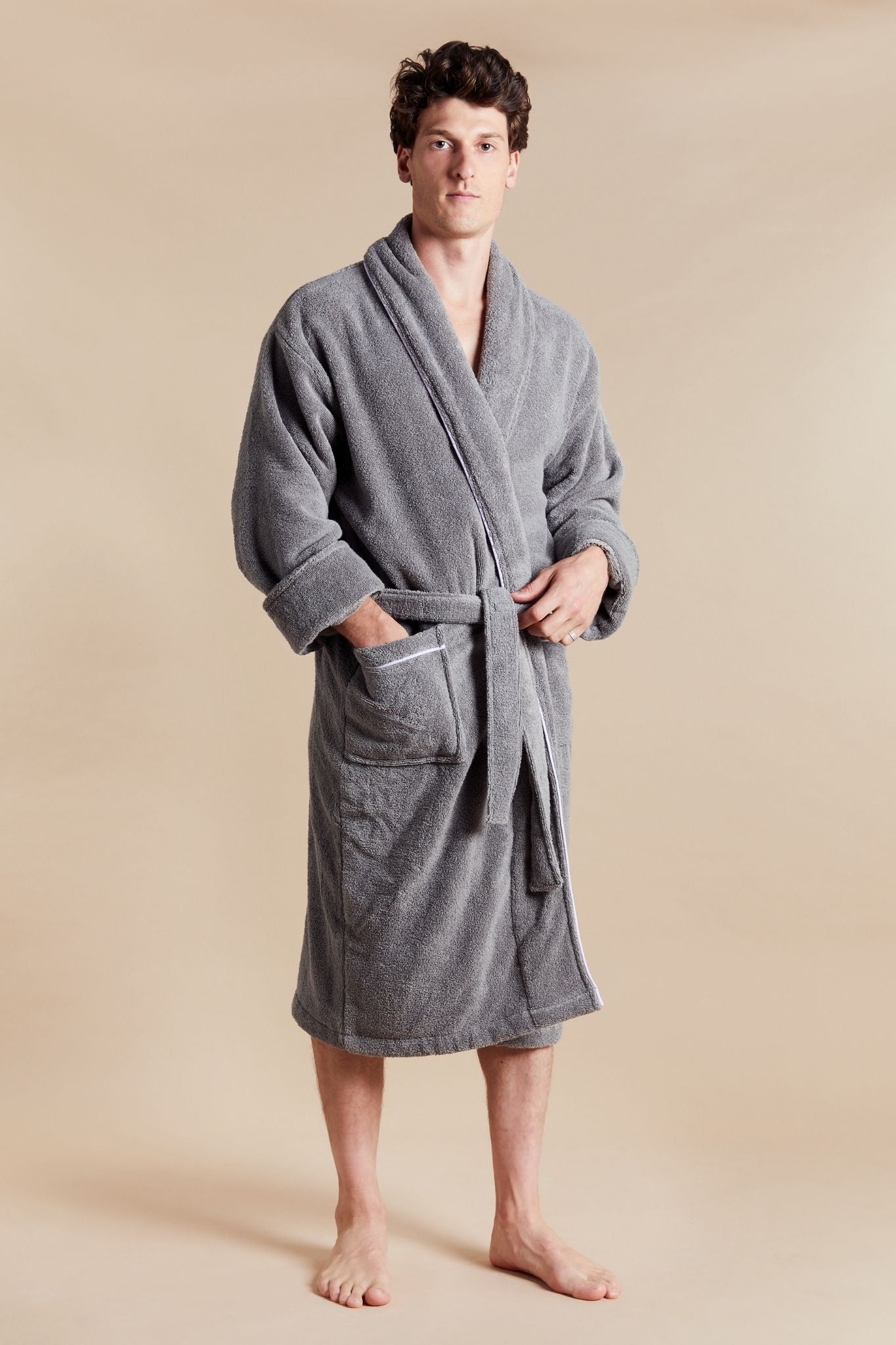 Herren Grey Towelling Dressing Gown - Europa