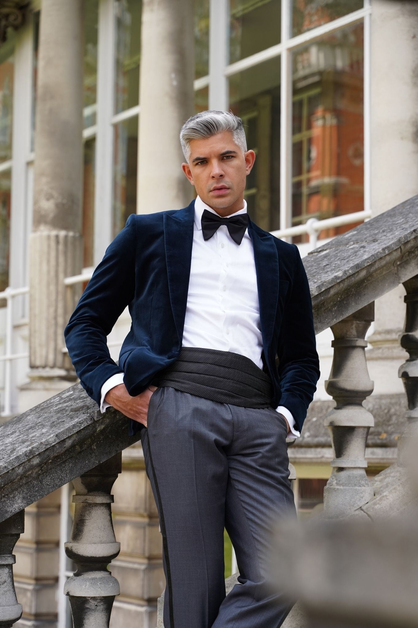 Maßgeschneiderter Einreiher Italienischer Samt-Blazer für Herren - Marineblau