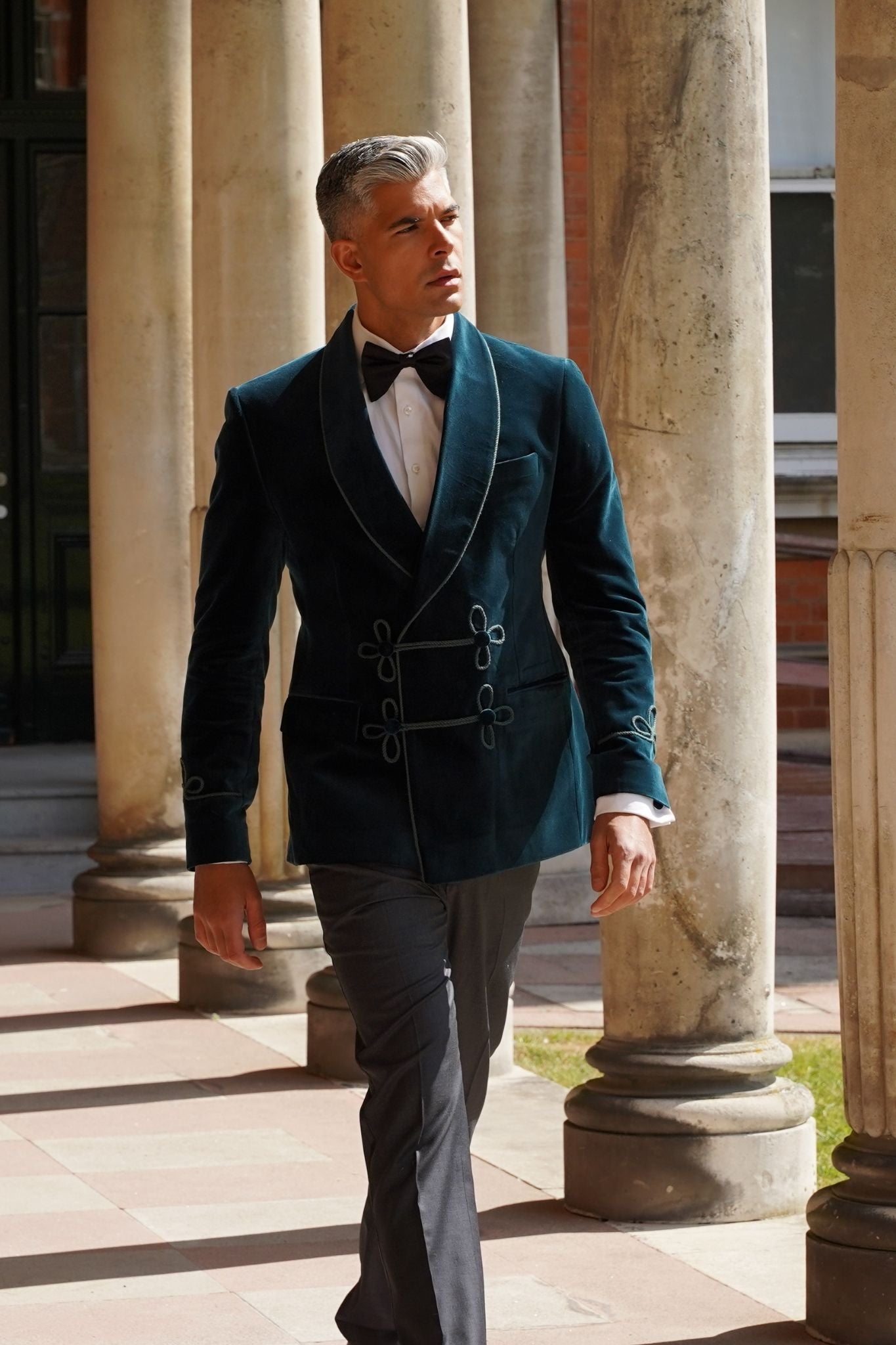 Maßgeschneiderte Zweireiher Samt Smoking-Jacke für Herren - Grün